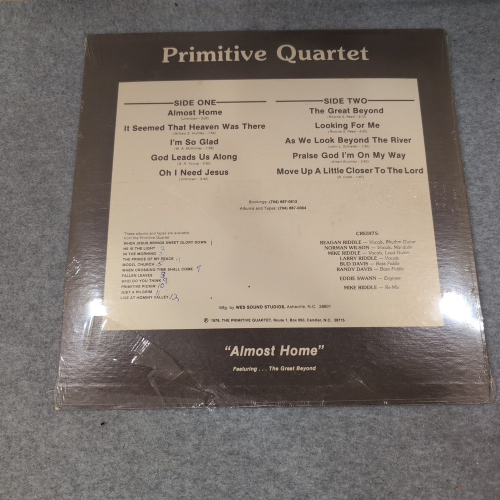 Primitive Quartet Almost Home Vinyl LP 1978 Bluegrass Gospel The Great Beyond - Picture 2 of 2